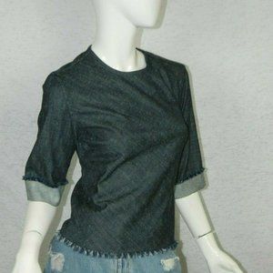 Draper James Shirt Blue Denim Chambray Fringe Sz 4